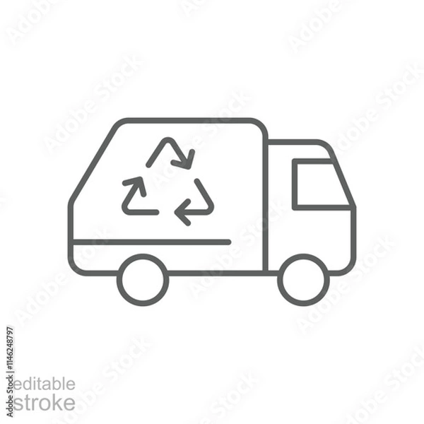 Obraz Garbage truck icon. Simple outline style. Landfill, recycling, trash, container, garbage management, vehicle, transportation concept. Thin line symbol. Vector illustration isolated. Editable stroke.