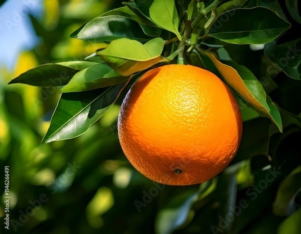 Obraz Orange hanging on tree, natural ripening process and vibrant color, citrus fruit and healthy harvest