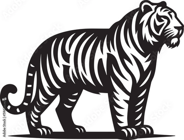 Obraz tiger, tiger logo vector, tiger vector illustration, tiger silhouette vector black and white full body eps file