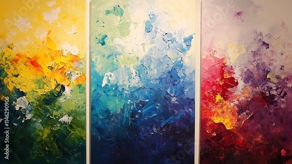 Fototapeta Abstract Triptych Painting with Vibrant Colors