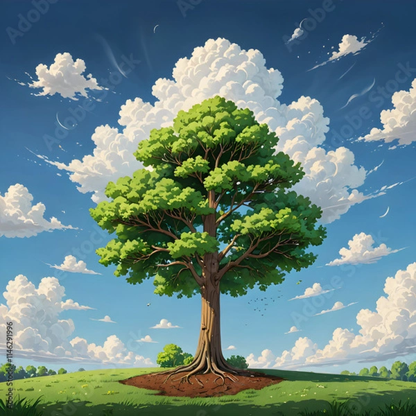 Fototapeta a cartoon style illustration of a tree in a grassy field

