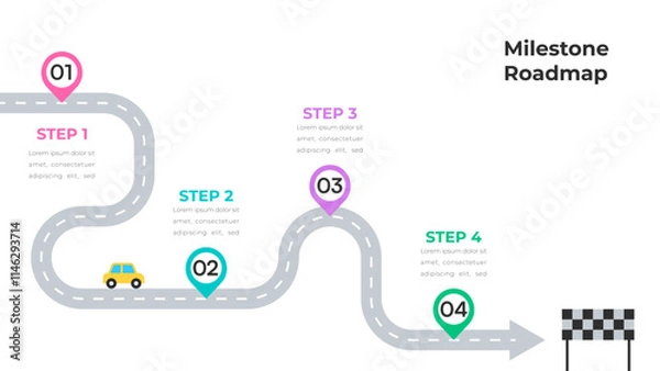 Obraz Colorful Milestone Roadmap Infographic with Numbered Steps and Finish Line