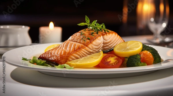 Fototapeta grilled salmon with vegetables