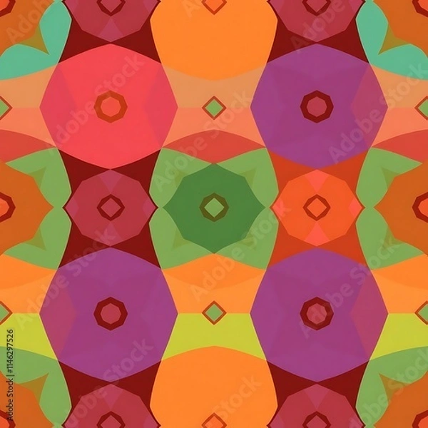Fototapeta Geometric Pattern Abstract Art: Vivid and dynamic, this abstract geometric pattern in vibrant colors creates a captivating visual feast.  A seamless.