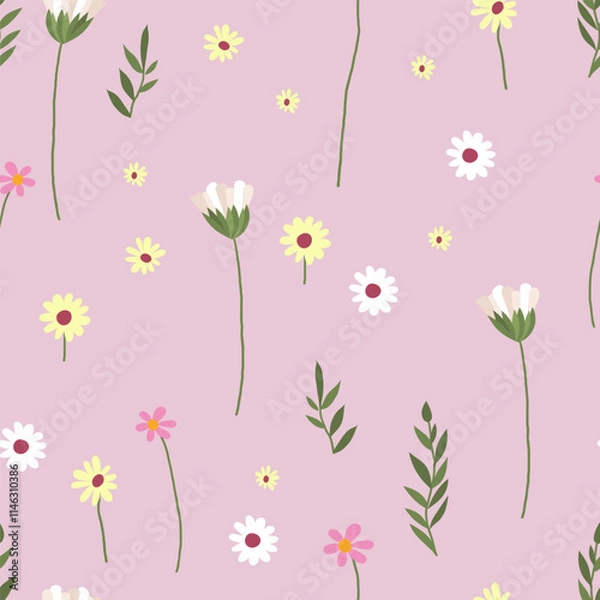 Obraz seamless pattern with hand-painted small wildflowers