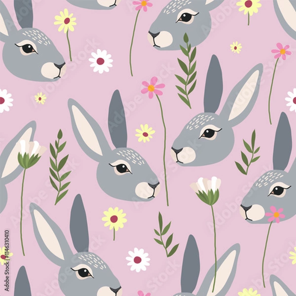 Obraz seamless pattern with grey rabbit in colors