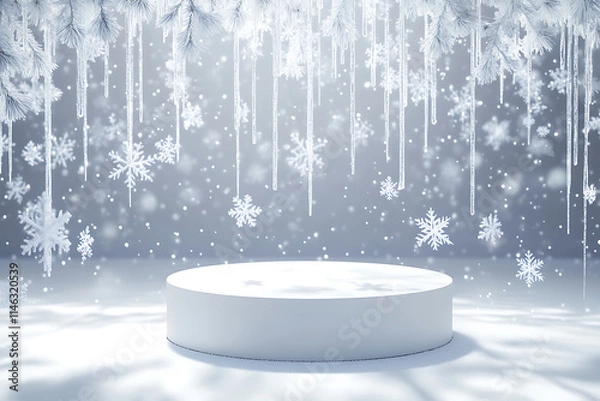 Fototapeta Winter Scene with Icicles and Snowflakes