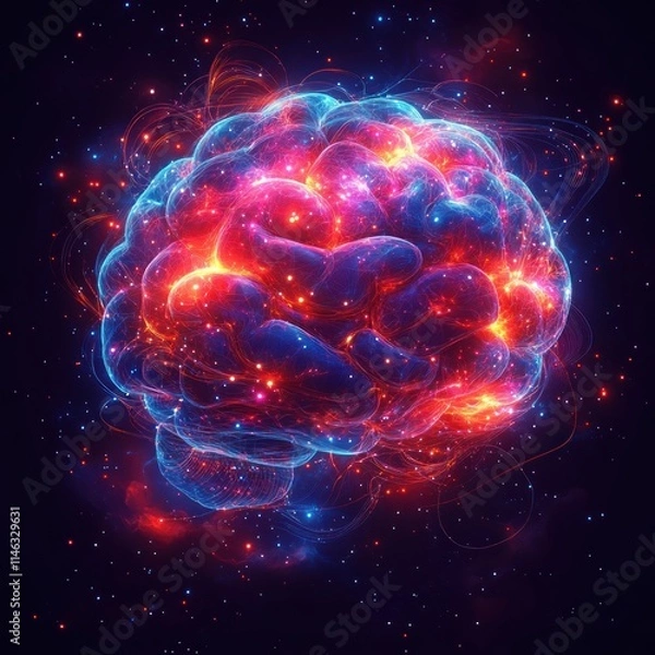 Fototapeta A vibrant, cosmic depiction of a brain, symbolizing creativity and intelligence.