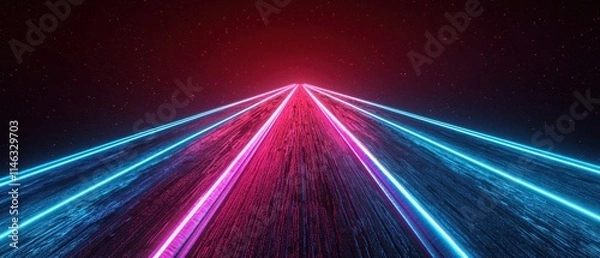 Fototapeta Futuristic Neon Road with Colorful Lights in Dark Atmosphere
