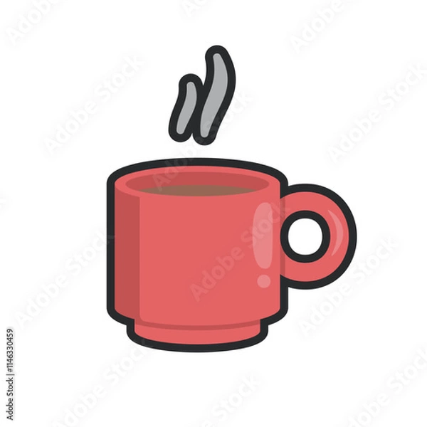 Fototapeta red mug with outline flat vector design.