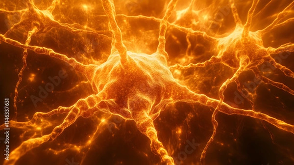 Obraz Fiery Neuron Network 3D Illustration