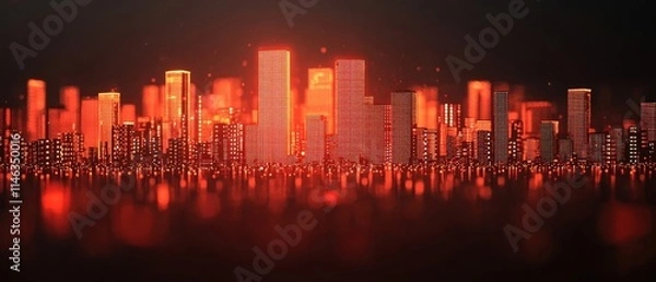 Obraz Abstract Cityscape at Night with Vibrant Red Light Reflection