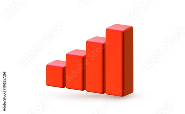 Obraz Vector financial realistic illustration of red data bar chart on white color background. Different level growth scale graph. 3d cartoon style design of business step graph icon