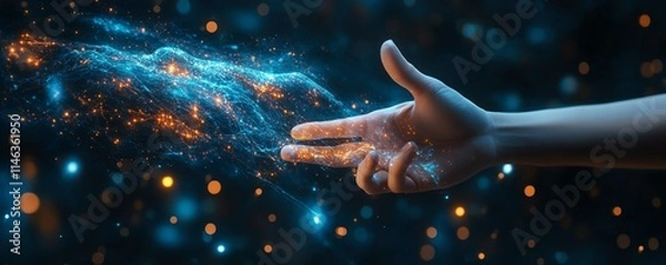 Fototapeta futuristic hands interacting with a digital interface, representing advanced technology, data flow, innovation, glowing holograms, dynamic design