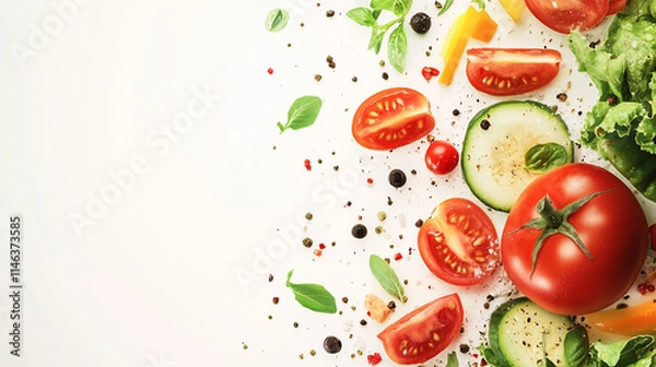 Fototapeta Fresh Vegetables and Textures on a Rustic Background