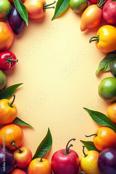 Fototapeta orful fruits and marketplace concepts are showcased on a beautiful copy space background with vibrant and lively design elements included freely._00001_