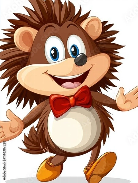 Fototapeta Playful cartoon hedgehog dancing joyful environment digital illustration whimsical style