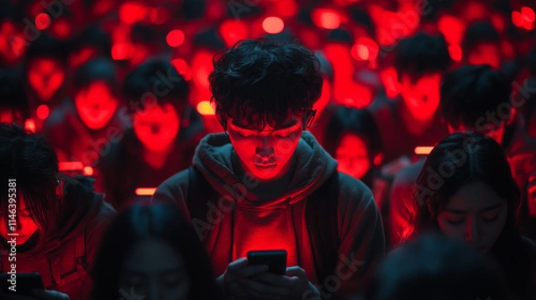 Obraz Screen Addiction	- Teenagers Addicted to Cell Phones for Digital Lifestyle Concepts

