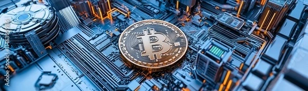 Fototapeta Bitcoin, embodying the idea of digital money, is depicted through crypto coins and gold, highlighting its significance in virtual payments. It is integral to cryptocurrency exchanges, blockchain, and