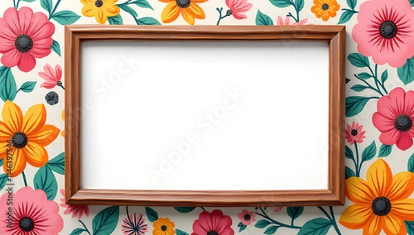 Fototapeta Colorful floral background design adds a vibrant touch to a picture frame with a decorative twist._00003_