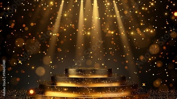 Fototapeta gold podium background award elegant light premium product cosmetic brown 3d sale. podium design gold template background showcase line beauty golden abstract white texture mockup banner glitter