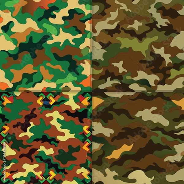 Fototapeta Seamless Camouflage Patterns in Green and Brown Shades