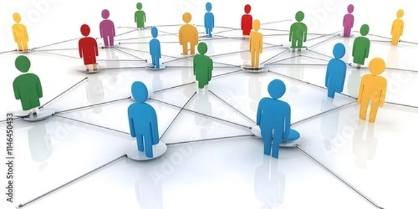Obraz A network of colorful figures connected by lines, representing social interaction and collaboration.