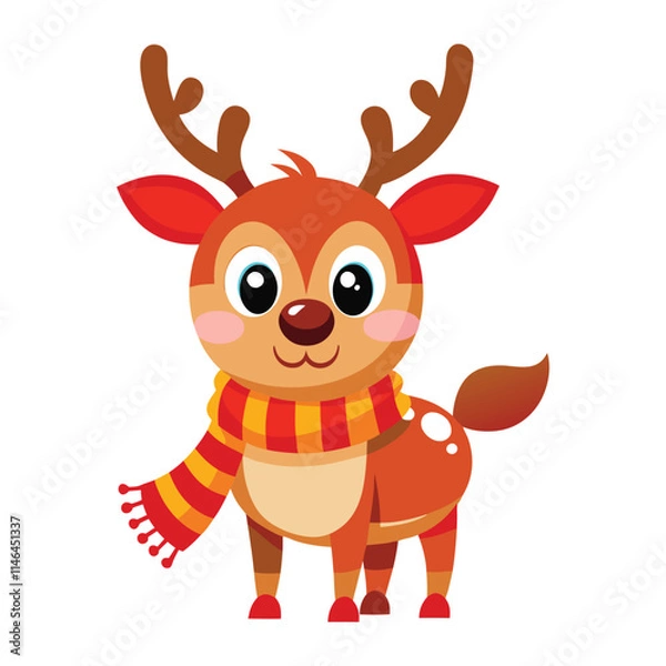 Fototapeta vector jolly cartoon reindeer with a red nose and festive