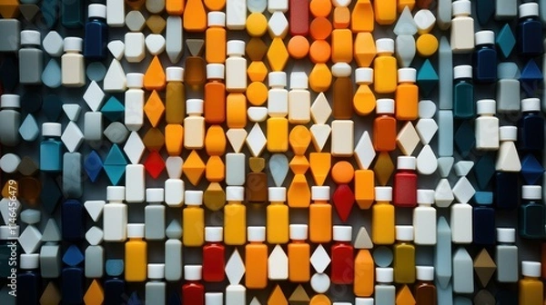 Obraz Abstract medicine bottles arranged in a geometric pattern