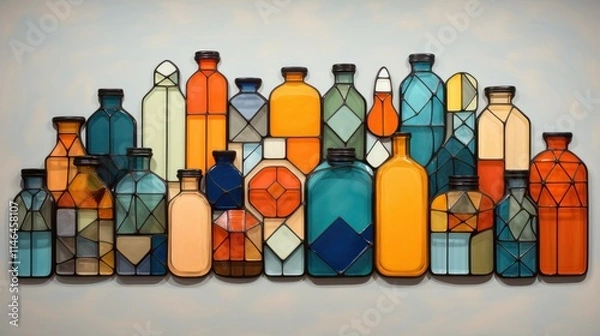 Obraz Abstract medicine bottles arranged in a geometric pattern