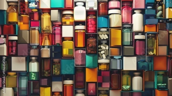 Fototapeta Abstract medicine bottles arranged in a geometric pattern