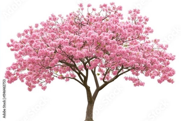Obraz Pink flowering tree isolated on white background.