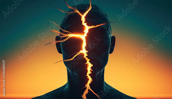 Fototapeta detachment identity concept. Surreal image of glowing strands breaking apart, capturing an artistic and abstract concept in vibrant colors.