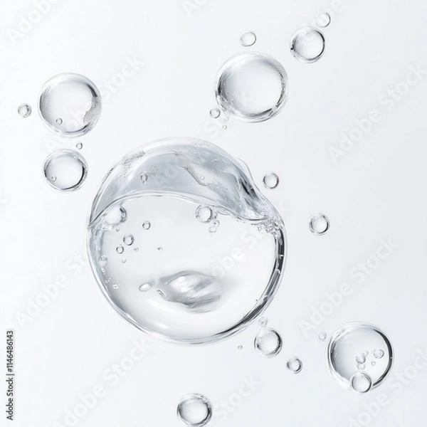 Obraz Large clear water bubbles, flow, rising.