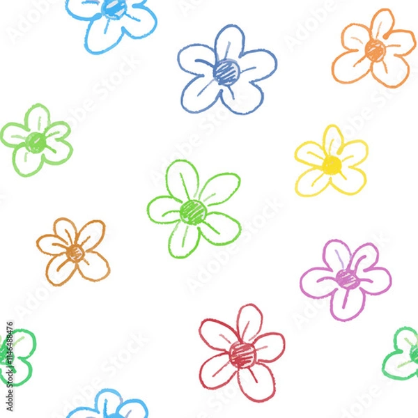 Fototapeta Pattern with hand draw pencil flowers. Vector isolated. Colorful with texture.