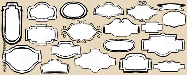 Fototapeta Set of labels. Hand draw with brush texture.Doodle, hand draw, ink. Vector, isolated.