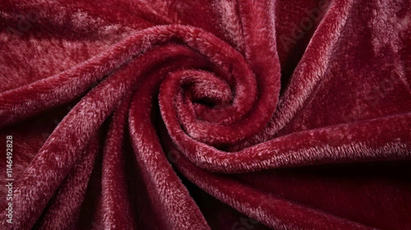 Fototapeta A close-up of a soft, plush, burgundy blanket arranged in a spiral pattern.