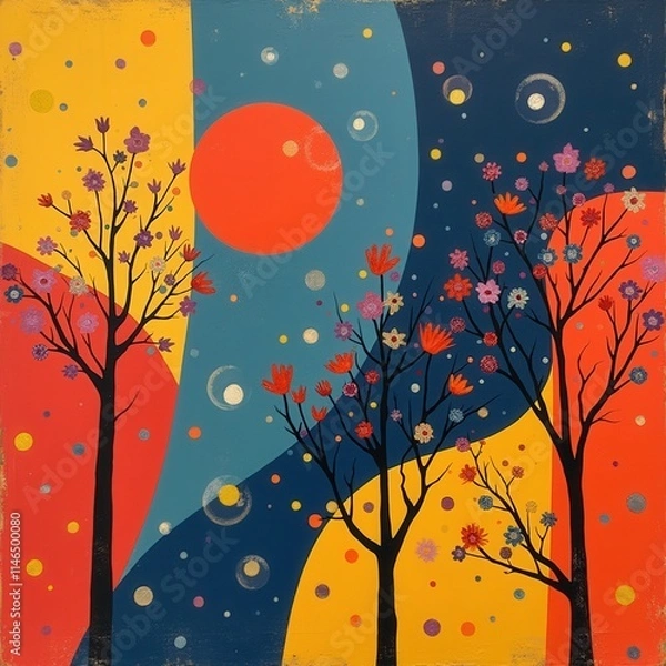 Obraz Surreal Landscape with Blooming Trees