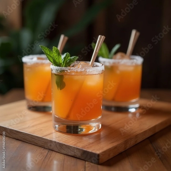 Fototapeta Refreshing Summer Drinks with Mint Garnish
