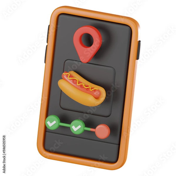 Fototapeta 3D Render Mobile phone delivered order food icon online tracking solutions Icon Illustration
