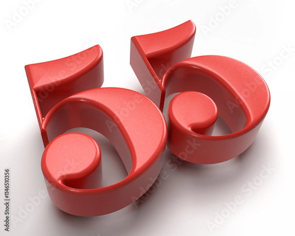 Obraz Isolated Number 55 or Fifty Five on White Background, 3D Render Illustration.