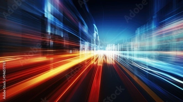 Fototapeta Abstract, vibrant light trails with digital effects
