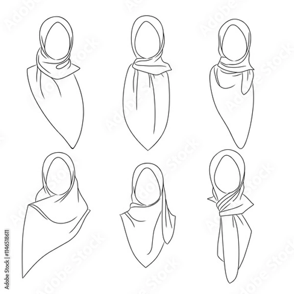 Obraz women's hijab set design hand drawn line illustration