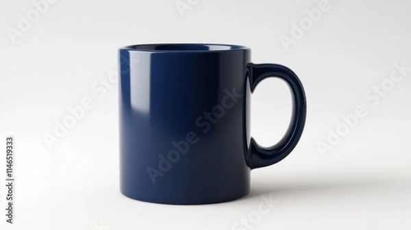 Obraz A cylindrical ceramic coffee mug in a matte navy blue, showcasing clean and simple aesthetics, isolated on white