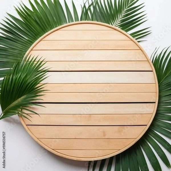 Obraz wooden board with green leaves