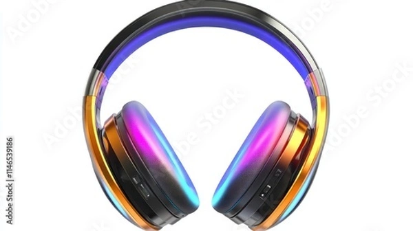 Fototapeta Futuristic wireless headphones with multi-color LED lighting options, showcasing a dynamic design, isolated on white