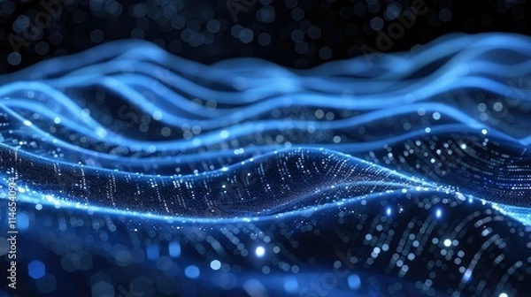 Obraz Abstract wave of binary code flowing through space
