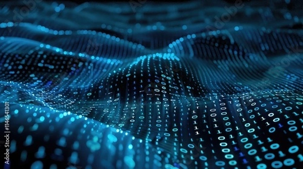 Obraz Abstract wave of binary code flowing through space
