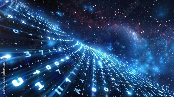 Obraz Abstract wave of binary code flowing through space