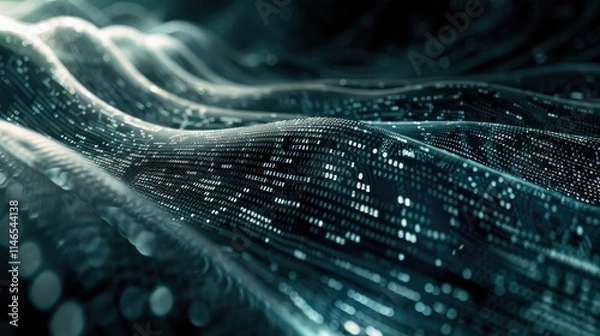 Obraz Abstract wave of binary code flowing through space